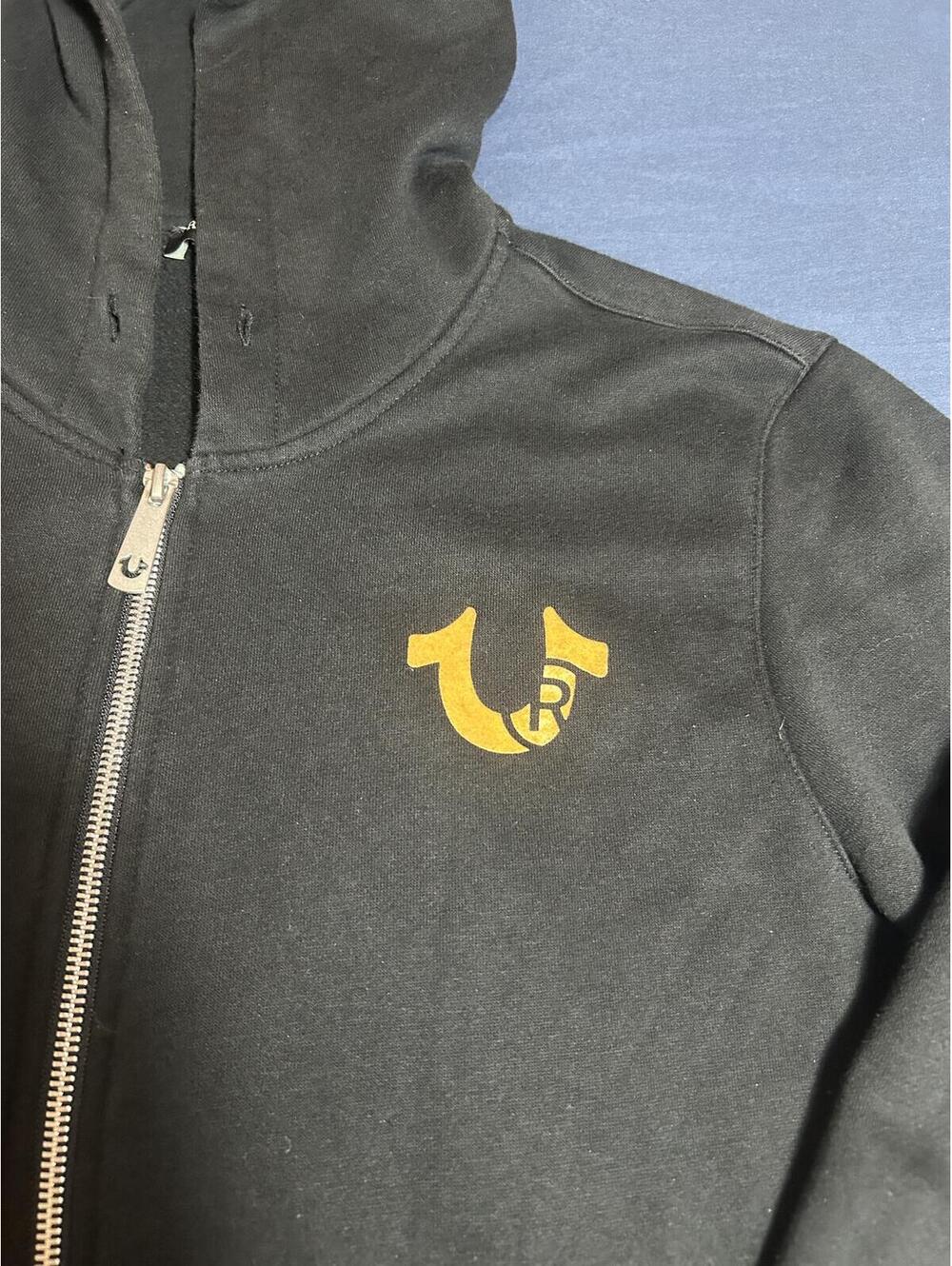 True Religion Black Full Zip Hoodie with World Tour Back Graphic Size M - Picture 2 of 4